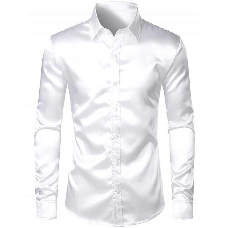 Men's Shirt Satin Shirt Casual Shirt Button Up Shirt Plain Wedding Vacation Black White Wine Blue Long Sleeve Lapel Spring & Summer Clothing Apparel3