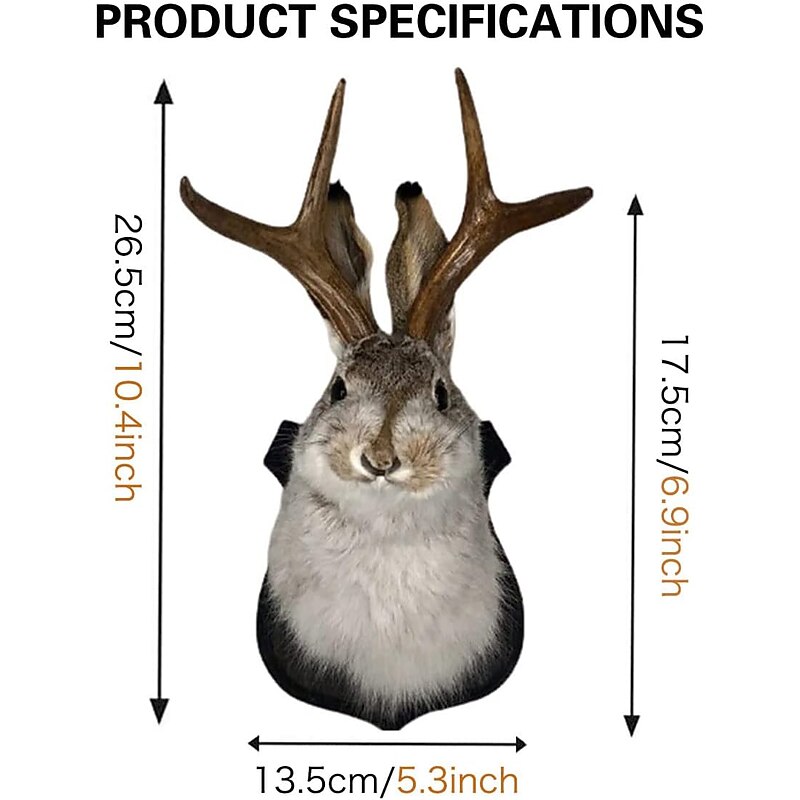 Jackalope Rabbit Wall Decor The Latest Legend of Antlers,Fake Rabbit Resin Art Wall Mount, Simulation Head Specimen Ornament2