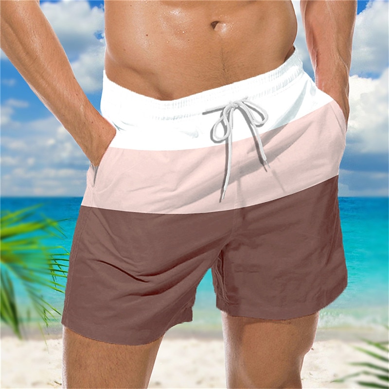 Men's Stripe Graphic Prints Swim Trunks Swim Shorts Board Shorts Mid Waist Hawaiian Boho Casual Daily Holiday Drawstring with Mesh lining Elastic Waist Designer Clothing Apparel3