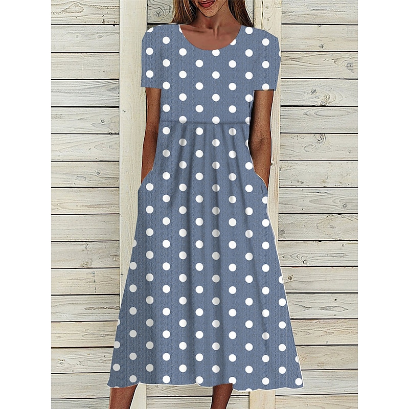 Women's Midi Dress Floral Polka Dot Pocket Print Crew Neck aily Date Short Sleeve Summer Spring4