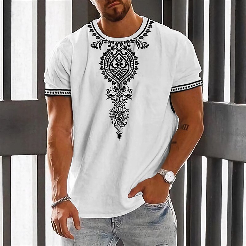 Men's Graphic Tribal T Shirt Short Sleeve T shirt 3D Print Crew Neck Shirt Vintage Fashion Designer Outdoor Daily Sports White Blue Green Spring & Summer Clothing Apparel S M L XL 2XL 3XL2