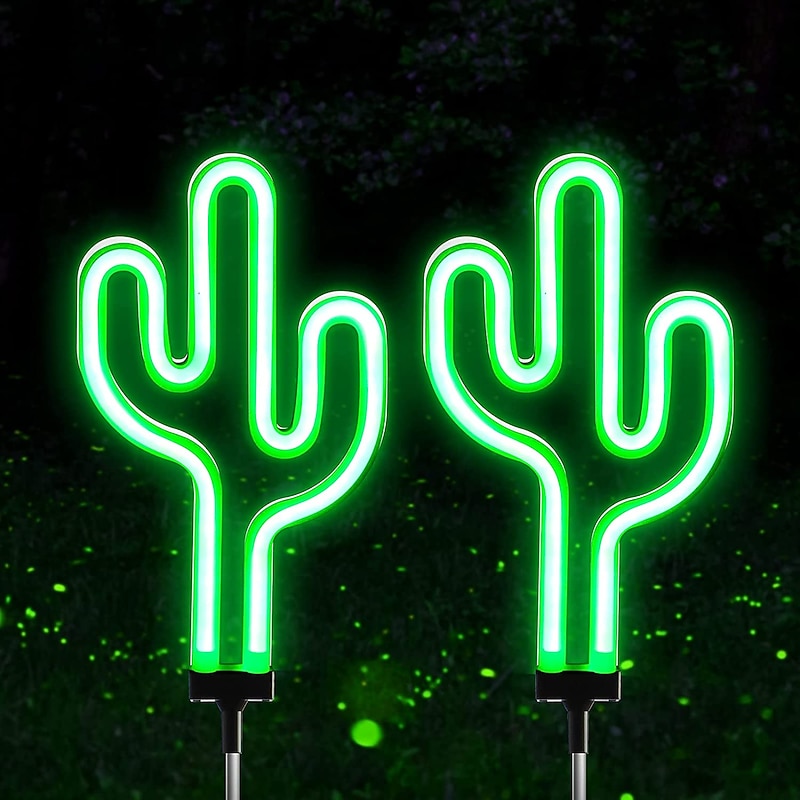 Solar Garden Lights Outdoor Lights Cactus/Flamingo Neon Lights Waterproof Outdoor Lights for Garden Patio Yard Pathway Decoration