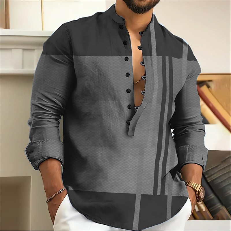 Men's Striped Geometric Pattern Geometry Shirt Button Up Shirt Long Sleeve Fashion Streetwear Designer Outdoor Casual Daily Summer Spring Fall Stand Collar Print Yellow Blue Purple Gray3
