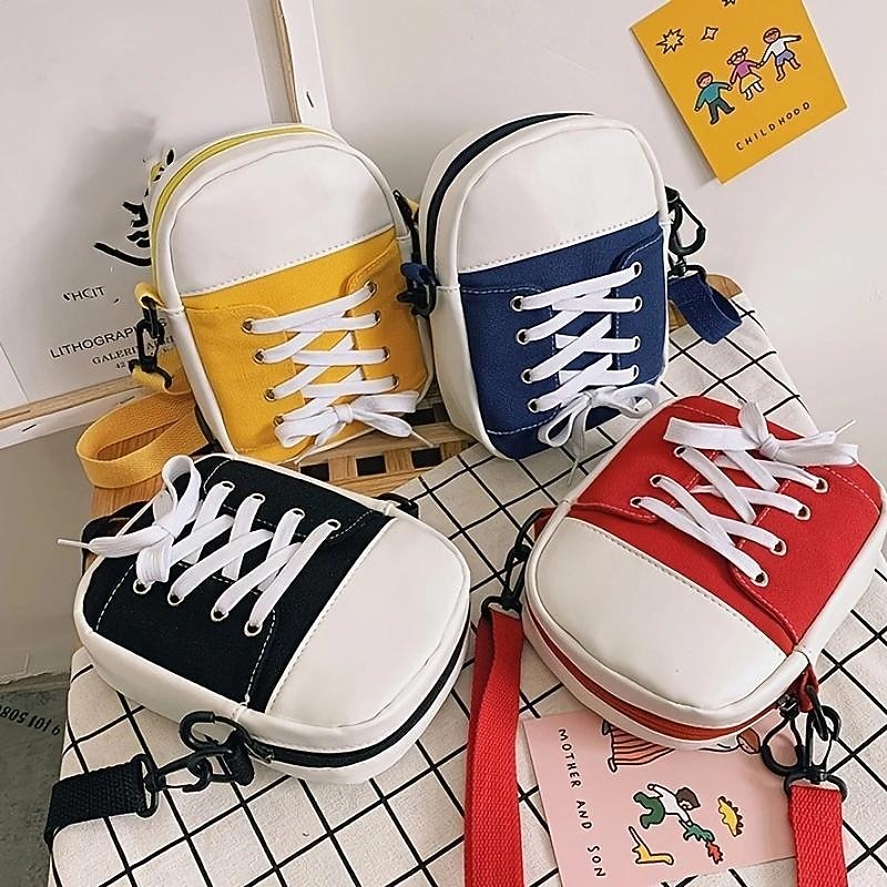 Women's Sneaker-Inspired Crossbody Bag – Casual Canvas Shoulder Purse with Lace-Up Design for Teens and Street Style Outfits