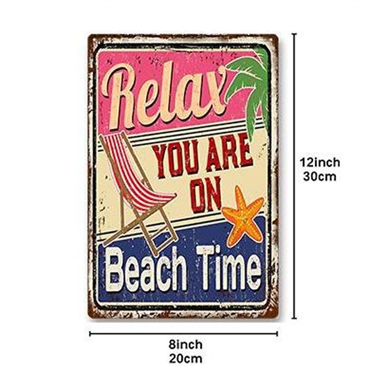 1pc Beach Metal Tin Sign Summer Beach Tin Sign Vintage Beach Signs Wall Decor, Painting Wall Hanging For Beer Bar Decor Home Decor Wall Art Metal Tin Sign 20x30cm/8''x12''3