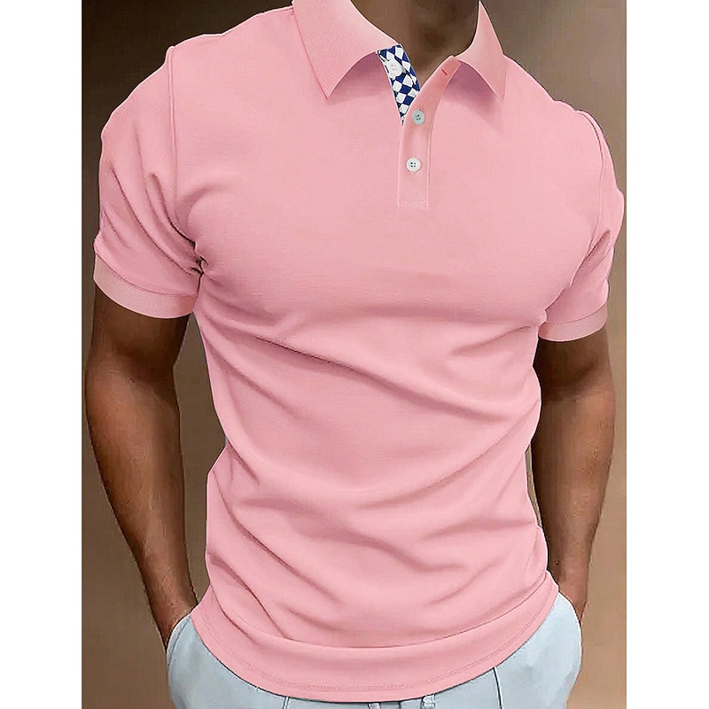 Men's Polo Shirt Golf Shirt Casual Sports Lapel Short Sleeve Fashion Basic Solid Color Plain Button Summer Regular Fit Yellow Pink Blue Green Polo Shirt2