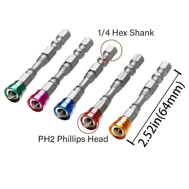 5/10Pcs S2 Alloy PH2 Phillips Single Head Magnetic Screwdriver Bits Anti-Slip 1/4 Inch Hex Shank Drywall Electric Screwdriver Tools3