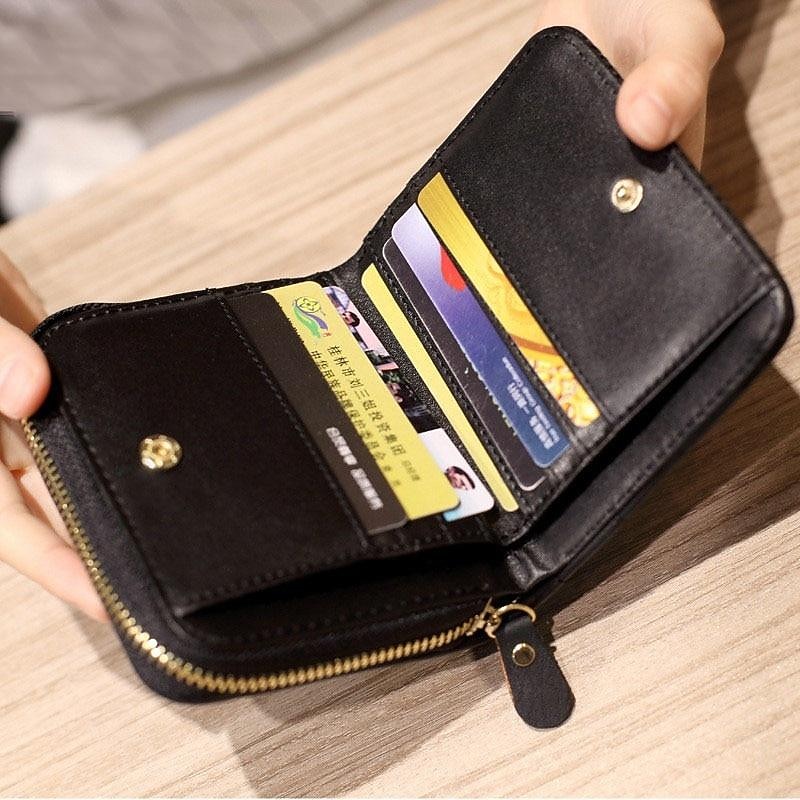 Women PU Leather Short Wallets  Female Plaid Purses Nubuck Card Holder Wallet Small Zipper Wallet with Coin Purse for Women2