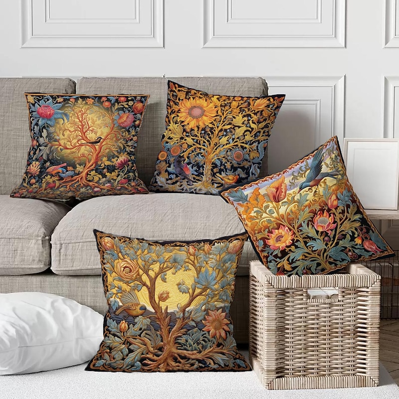 Tree of Life Double Side Pillow Cover 4PC Soft Decorative Square Cushion Case Pillowcase for Bedroom Livingroom Sofa Couch Chair3