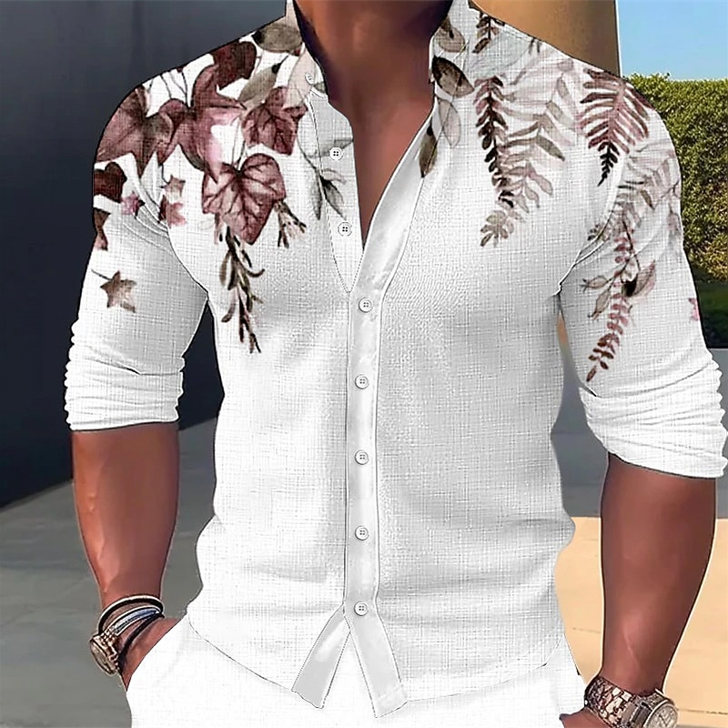 Men's Shirt Button Up Shirt Long Sleeve Fashion Streetwear Designer Outdoor Casual Daily Summer Spring Fall Stand Collar Print Blue-Green Blue Purple Green Gray3