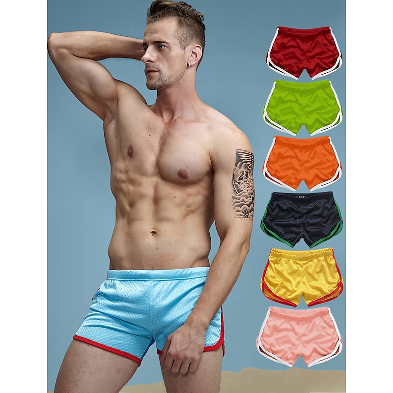 Men's Athletic Shorts Running Shorts Gym Shorts Mesh Shorts Mesh Elastic Waist Color Block Breathable Quick Dry Short Sports Fitness Running Sports Sporty Pink / pink Wine red / Winered Low Waist
