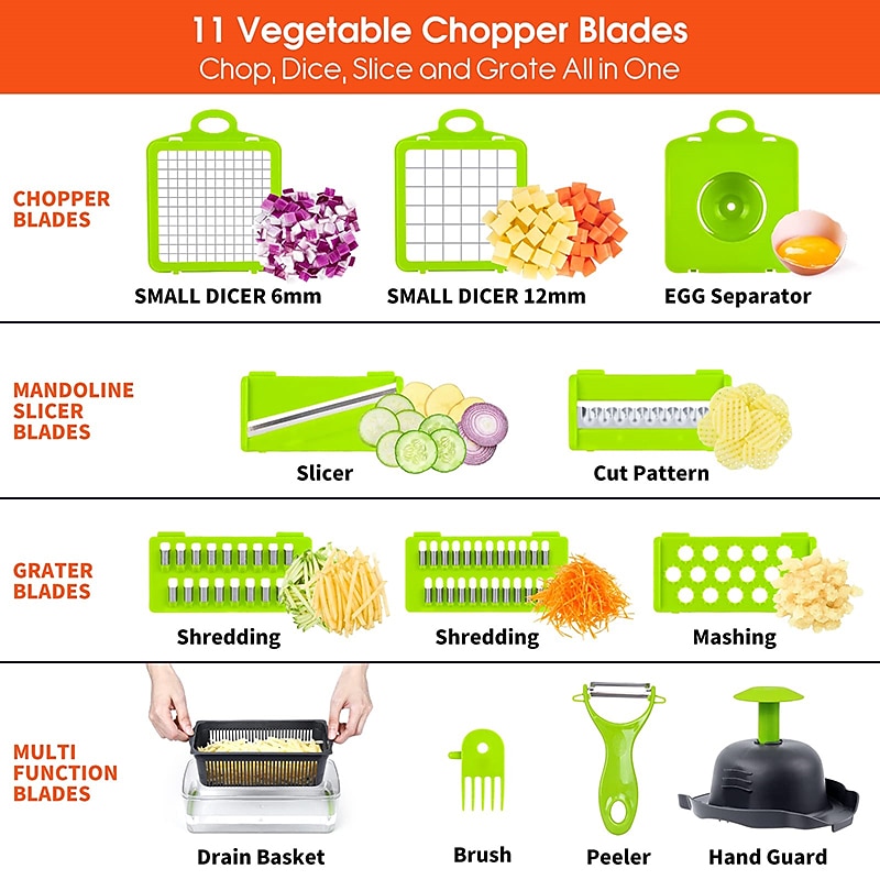 Vegetable Chopper 16 in 1Multifunctional Food Chopper Kitchen Vegetable Slicer Dicer Cutter Veggie Chopper With 8 Blades Carrot Chopper with Container4