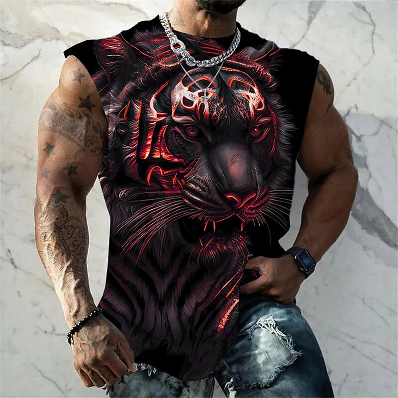 Men's Graphic Animal Tiger Vest Top Sleeveless T Shirt for Men Sleeveless T shirt 3D Print Crew Neck Shirt Fashion Designer Muscle Daily Sports Gym Blue Red Orange Spring & Summer Clothing Apparel S4