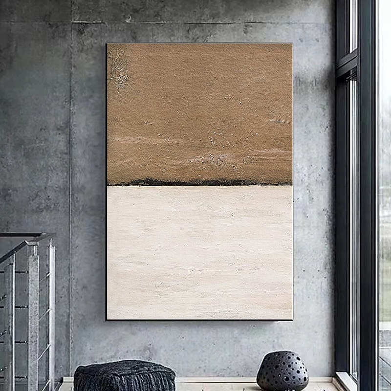 Handmade Hand Painted Oil Painting Wall Beige and Black Abstract Oil Painting Original Acrylic Painting on Canvas Modern Minimalist Art for Bedroom Decor Rolled Canvas No Frame Unstretched 14