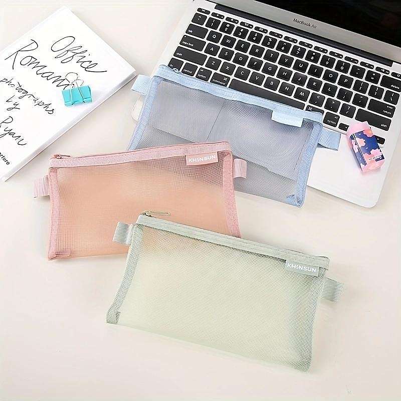 Simple Transparent Mesh Pencil Case Storage Student Pencil Bag Large Capacity Pouches Stationery Cosmetic Bags4
