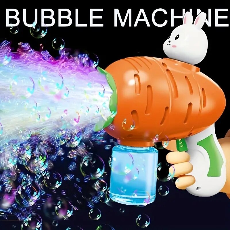 Bunny Carrot Bubbles Machine Electric Automatic Soap Rocket Rabbit Bubble Gun Kids Portable Outdoor Party Toy LED Light Blower Toys Children Gifts For Boys And Girls