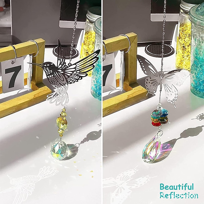1pc, Sun Catcher Rainbow Made Pendant, Butterfly Tree Owl Bird Angel Window Hanging Crystal Prism Sun Trap, Home Decor, Room Decor, Bedroom Decor4