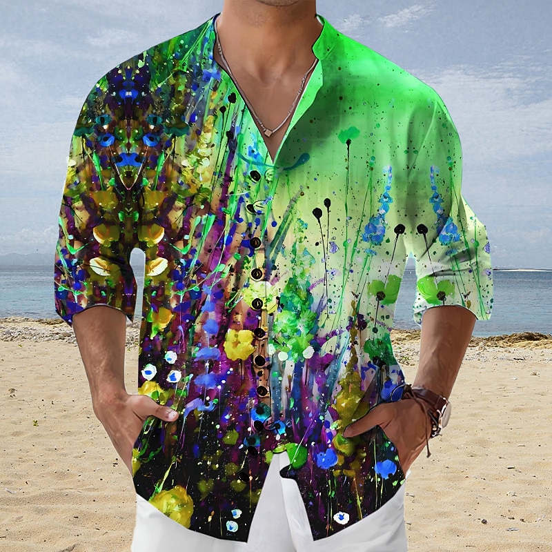 Men's Floral Tropical Flowers Shirt Summer Hawaiian Shirt Aloha Shirt Long Sleeve Shirt Stand Collar Fashion Streetwear Designer Outdoor Street Casual Yellow Red Blue S M L2