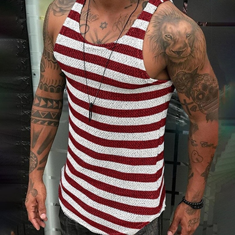 Men's Tank Top Vest Top Undershirt Sleeveless Shirt Sleeveless Crew Neck Summer Stripes Fashion Designer Muscle Outdoor Going out Gym Red Navy Blue Top Tee for Men3