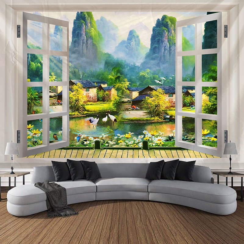 Outside The Window Hanging Tapestry Wall Art Large Tapestry Mural Decor Photograph Backdrop Blanket Curtain Home Bedroom Living Room Decoration3