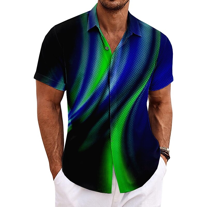 Men's Gradient Geometric Pattern Linear Shirt Button Up Shirt Short Sleeve Fashion Designer Casual Outdoor Casual Summer Spring Turndown Print Wine Blue Green Gray2