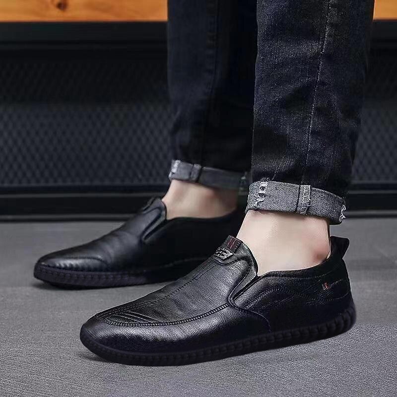Men's Black Faux Leather Slip-On Loafers with Soft Sole and Elastic Side Panels, Comfortable Casual Shoes for Driving, Office and Daily Wear2
