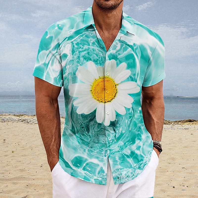Men's Floral Lemon Fish Shirt Summer Hawaiian Shirt Aloha Shirt Short Sleeves Shirt Turndown Fashion Streetwear Designer Outdoor Street Casual Yellow Pink Blue S M L4