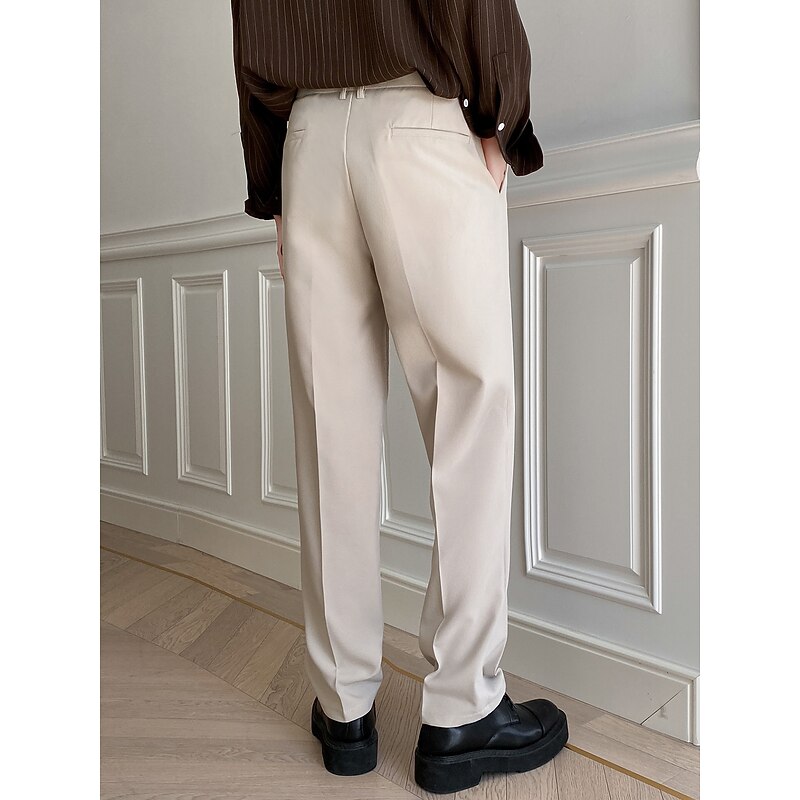 Men's Graduation Dress Pants Trousers Suit Pants Wide Leg Straight Leg Plain Comfort Breathable Outdoor Daily Going out Fashion Casual Black White3