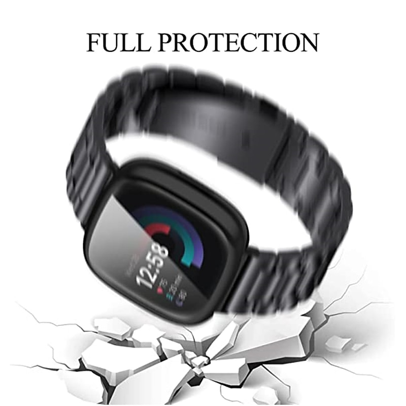 Smart Watch Band Compatible with Fitbit Versa 4 Versa 3 Versa 2 Versa Lite Sense 2 Sense Stainless Steel Smartwatch Strap with Case Metal Clasp Shockproof Sport Band Replacement  Wristband4