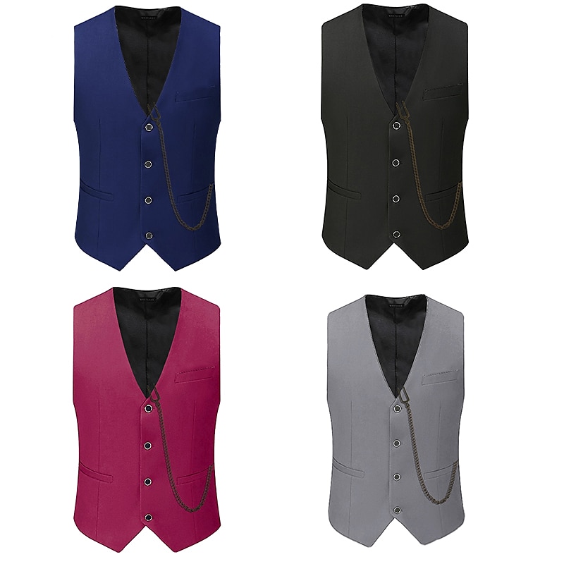 Retro Vintage Roaring 20s 1920s Vest Waistcoat Sleeveless The Great Gatsby Gentleman Gangster Buckle Solid Color Fancy Dress Men's Halloween Carnival Masquerade Wedding Wedding Guest Halloween Adults'