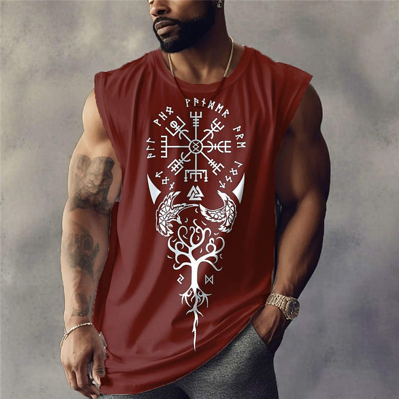 Men's Graphic Viking Warrior Tribal Vest Top Sleeveless T Shirt for Men Cap Sleeve T shirt 3D Print Crew Neck Shirt Designer Ethnic Muscle Daily Sports Gym Black White Navy Blue Spring & Summer3