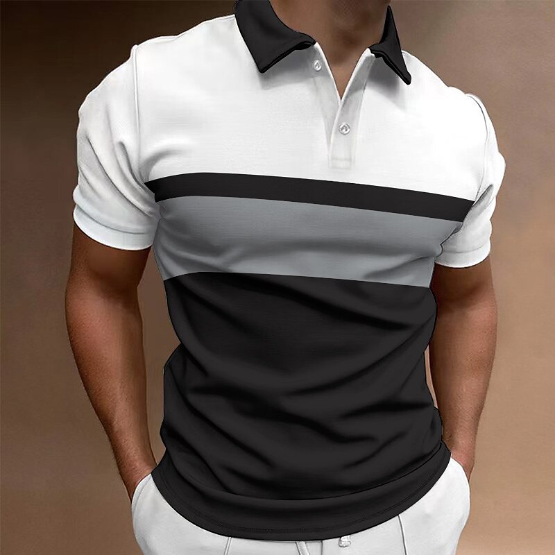 Men's Polo Shirt Golf Shirt Casual Holiday Classic Short Sleeve Fashion Basic Color Block Button Summer Regular Fit Red Emerald Green Dark Blue Black-white Polo Shirt4