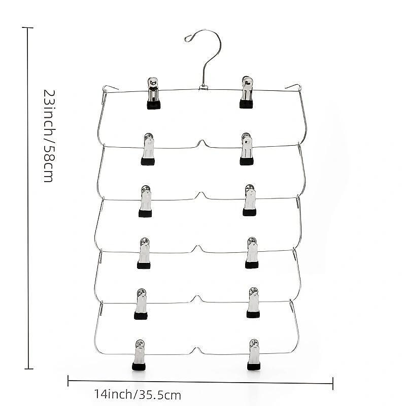 Space Saving Metal Multi-Layer Pants Trousers Skirt Hanger Foldable Closet Hanger With Non-Slip Clips4