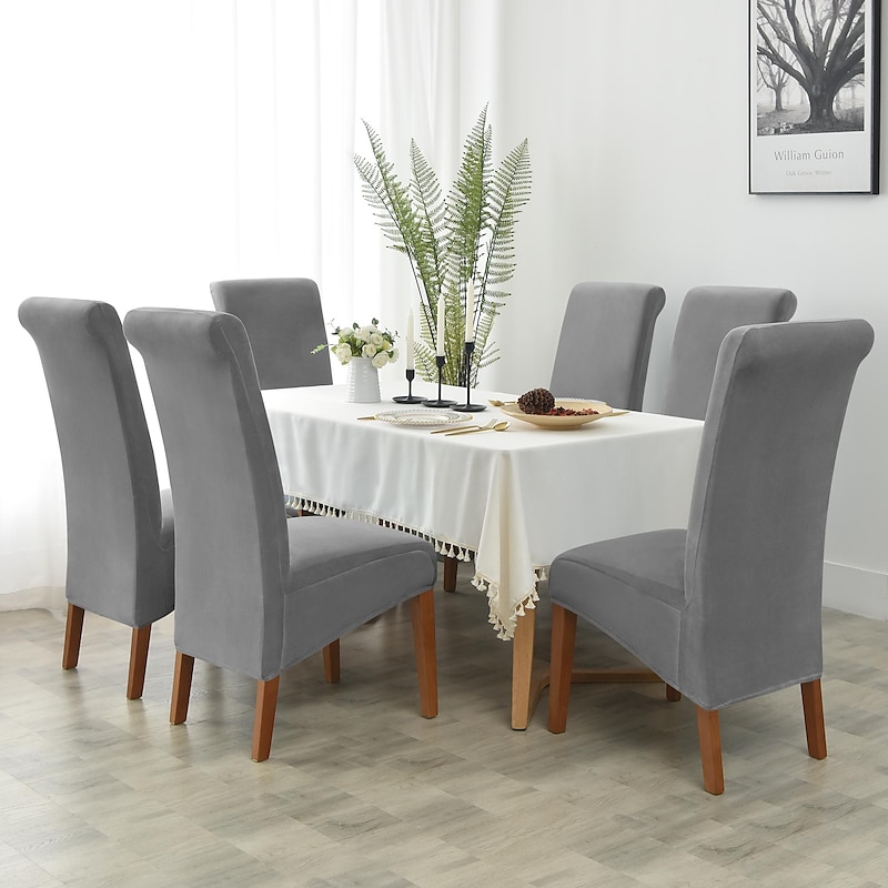 6 Pcs Velvet Plush XL Dining Chair Covers, Burgundy Stretch Chair Cover, Spandex High Back Chair Protector Covers Seat Slipcover with Elastic Band for Dining Room,Wedding2