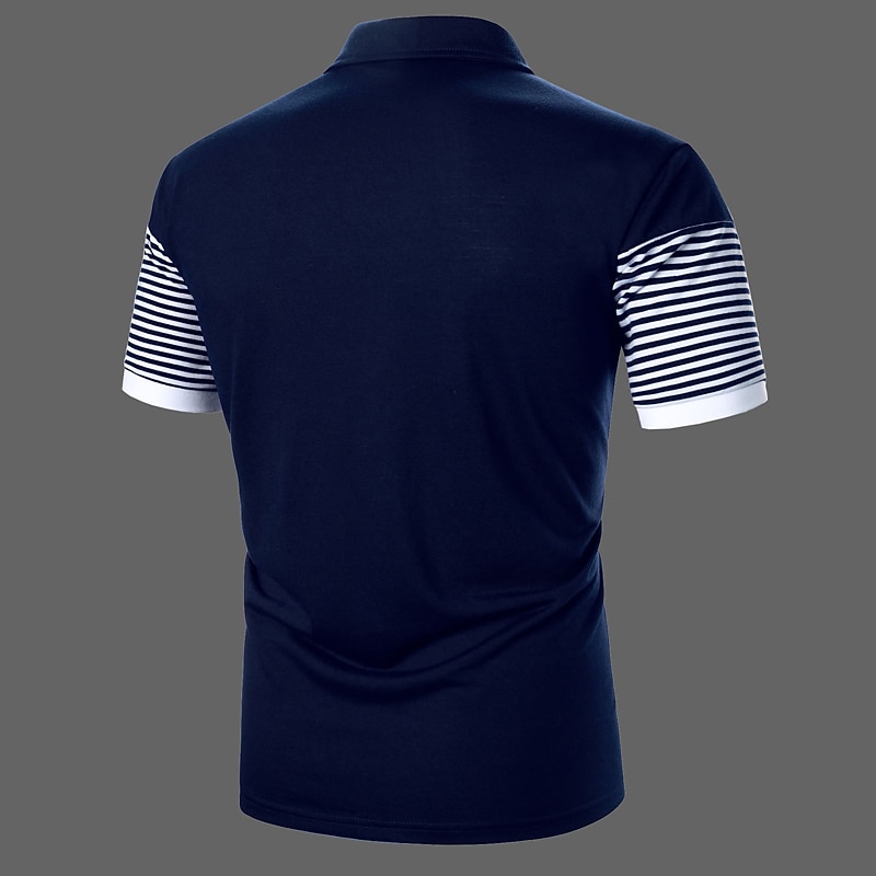 Men's Button Up Polos Polo Shirt Casual Holiday Lapel Short Sleeve Fashion Basic Color Block Classic Summer Regular Fit Black Dark Navy Button Up Polos4