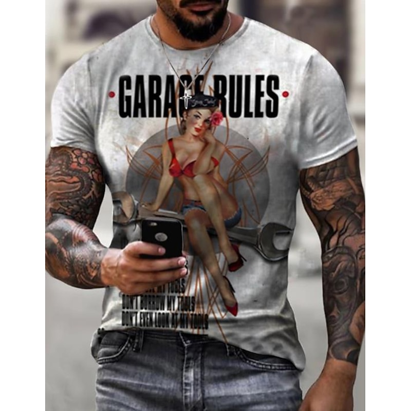 Men's Graphic Motorcycle T Shirt Motorcycle T Shirt Short Sleeve T shirt 3D Print Crew Neck Shirt Vintage Fashion Designer Outdoor Daily Sports Light Yellow Light Brown Lace Dark Brown Spring & Summer