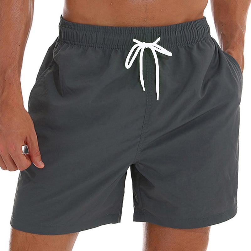 Men's Board Shorts Swim Shorts Swim Trunks Summer Shorts Beach Shorts Pocket Drawstring with Mesh lining Plain Quick Dry Outdoor Holiday Going out Hawaiian Boho Gray Green Black4
