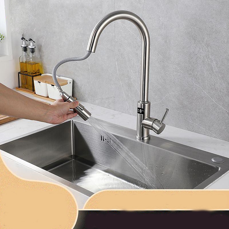 Touchless Sensor Kitchen Faucet Sink Mixer Tap Touch on with Pull Out 2 Mode Sprayer, Digital Display 360 Swivel Single Handle Taps Stainless Steel Deck Mounted, Water Vessel Taps2