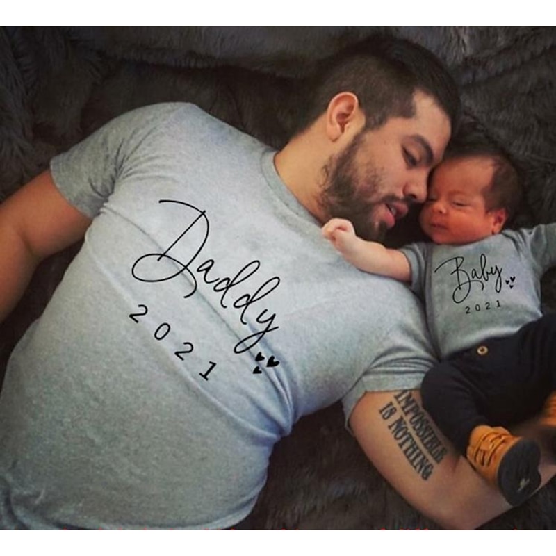 Dad and Son T Shirt Tee Cotton Letter Print Crewneck Short Sleeve Top Basic Daily Matching Outfits Gray White Black4