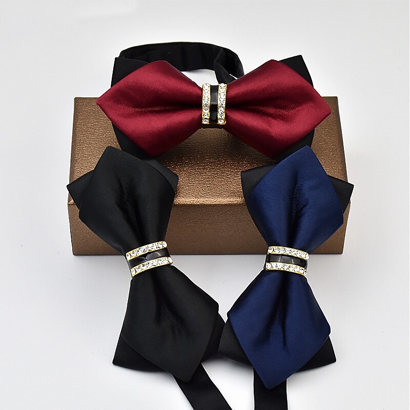 Men's Bow Tie Neckties Bowtie Pre-Tied Adjustable Rhinestones Bow Plain Wedding Birthday Party2
