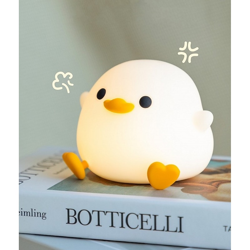 LED Cute Bean Duck Night Light Cute Animal Silicone Nursery Night Light Rechargeable Table Lamp Bedside Lamp with Touch Sensor for Bedrooms Living Room4