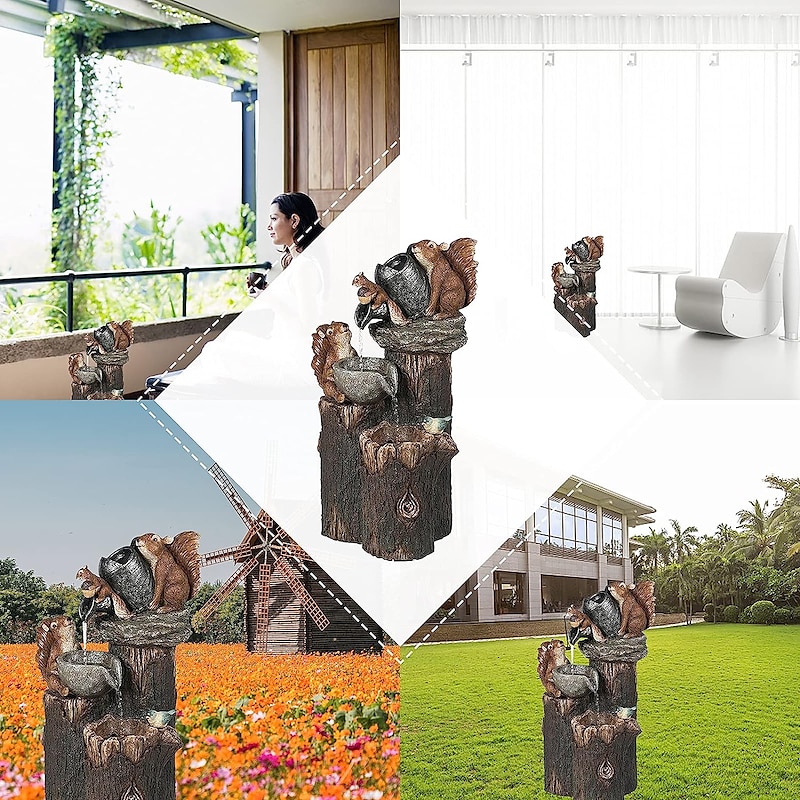 Garden Statue Solar Lights Animal Landscape Lights  Led Garden Lights Resin Duck Squirrel Water Fountain Statue for Outdoor Patio Decor2