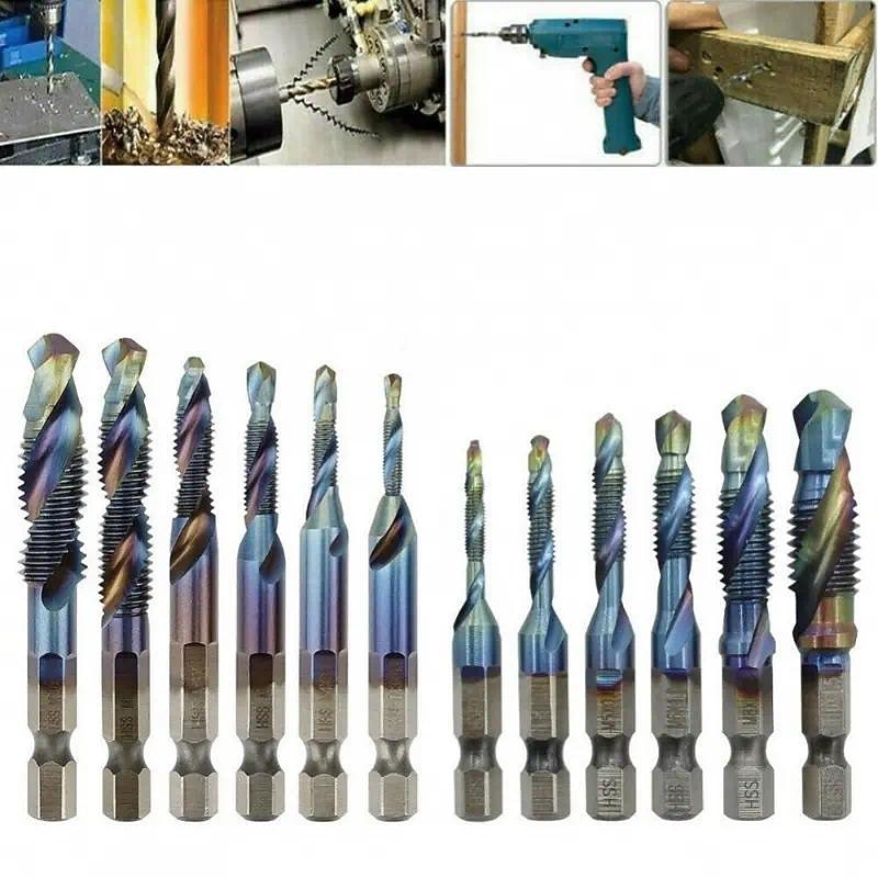 12pcs Tap Drill Bit Cone Drill HSS Metric Blue Replacement Screw Thread4