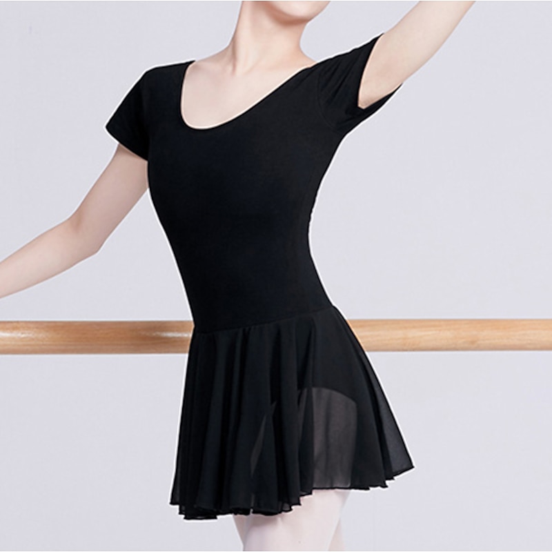 Ballet Dress Solid Women's Training Performance Short Sleeve High Cotton Blend