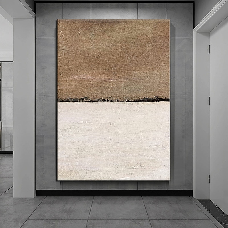 Handmade Hand Painted Oil Painting Wall Beige and Black Abstract Oil Painting Original Acrylic Painting on Canvas Modern Minimalist Art for Bedroom Decor Rolled Canvas No Frame Unstretched 15