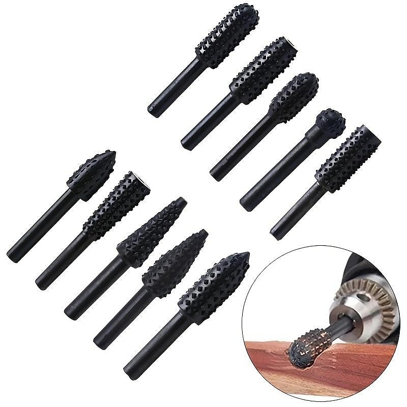 5/10pcs Rotary Burr Rasp Set Carbon Steel Wood Carving File Rasp Drill Bits Fit For Rotary Tools For DIY Woodworking Wood Plastic Carving Polishing Grinding Engraving4