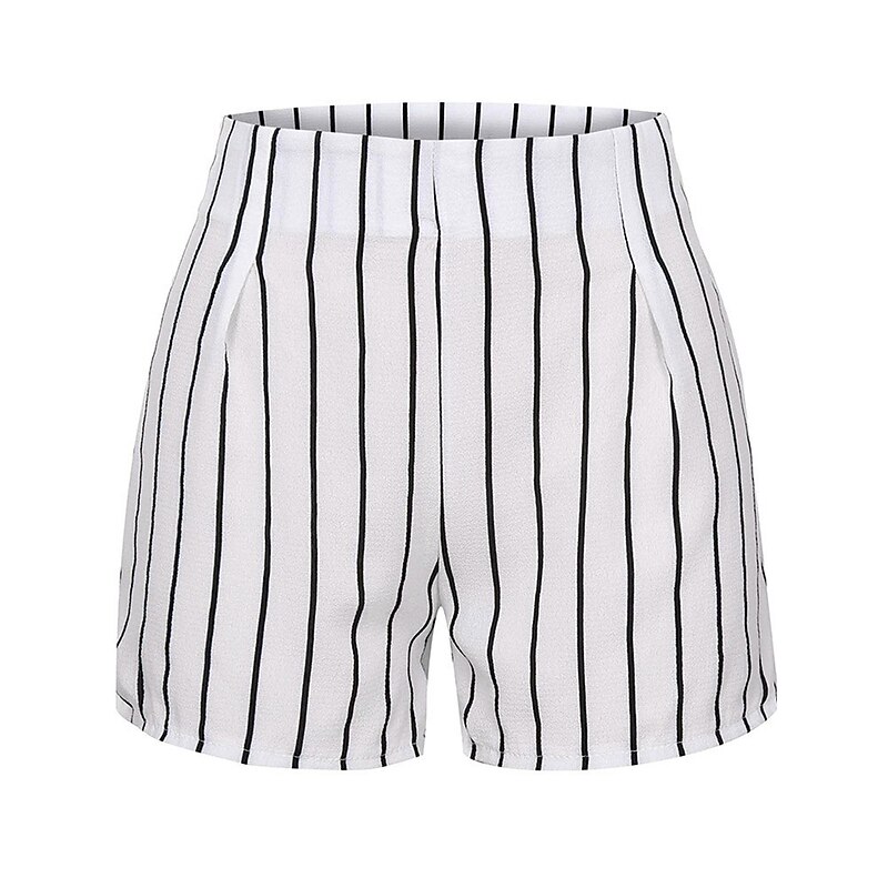 Women's Shorts Streetwear Casual Comfort Short High Waist Stripe Pocket Elastic Waist Print Comfort Breathability Soft Micro-elastic Vacation Casual Daily Weekend Black White Summer Spring3
