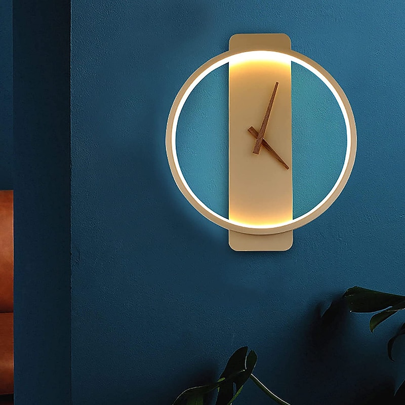 Indoor Wall Lamp with Clock Creative Decorative Wall Lamp 30cm Real Clock Design Metal Wall Mounted Lighting Fixture for Bedroom Bedside Hallway Living Room3