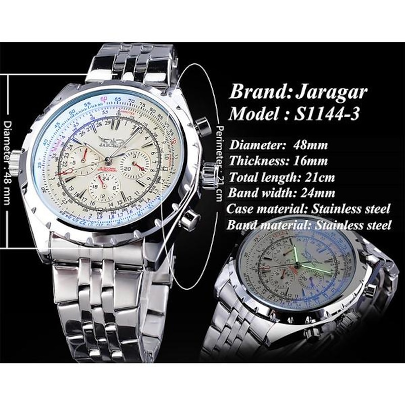 JARAGAR Mechanical Watch for Men Aviator Series Military True Men Sport Automatic Watch Luxury Stainless Steel Mechanical Male Clock Hour Luminous Wristwatch Blue Glass4
