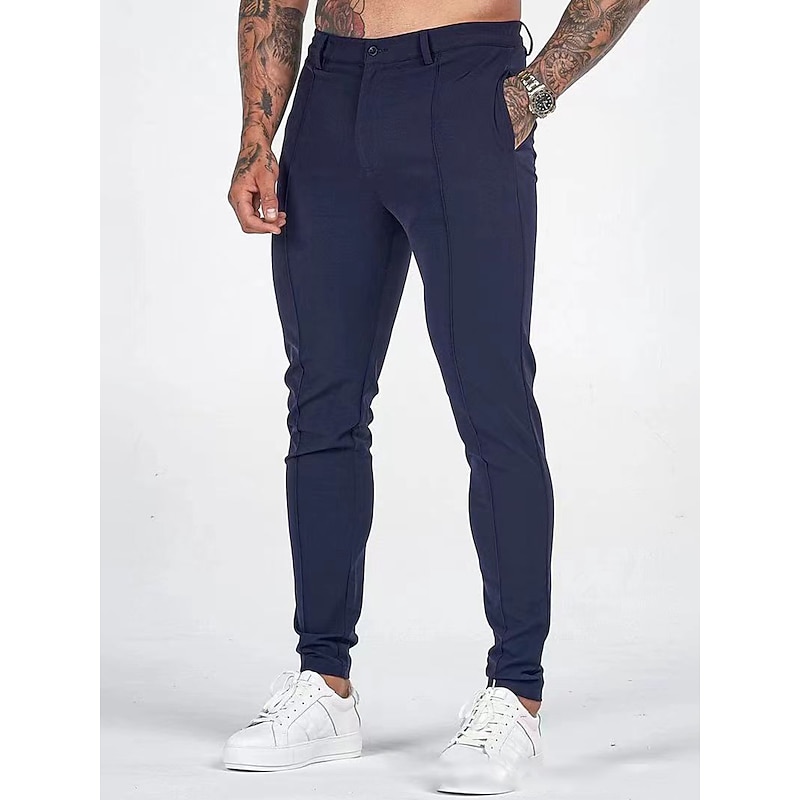 Men's Trousers Chinos Chino Pants Pocket Plain Comfort Breathable Business Casual Fashion Casual Black Dark Blue
